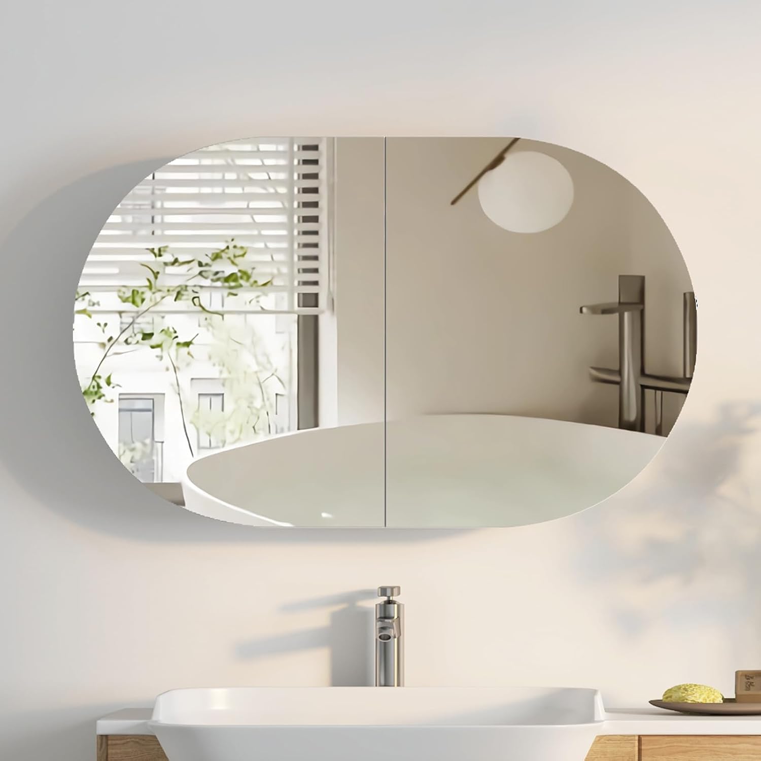 Bathroom Cabinet Mirror - Armadietto da bagno ovale con specchio,