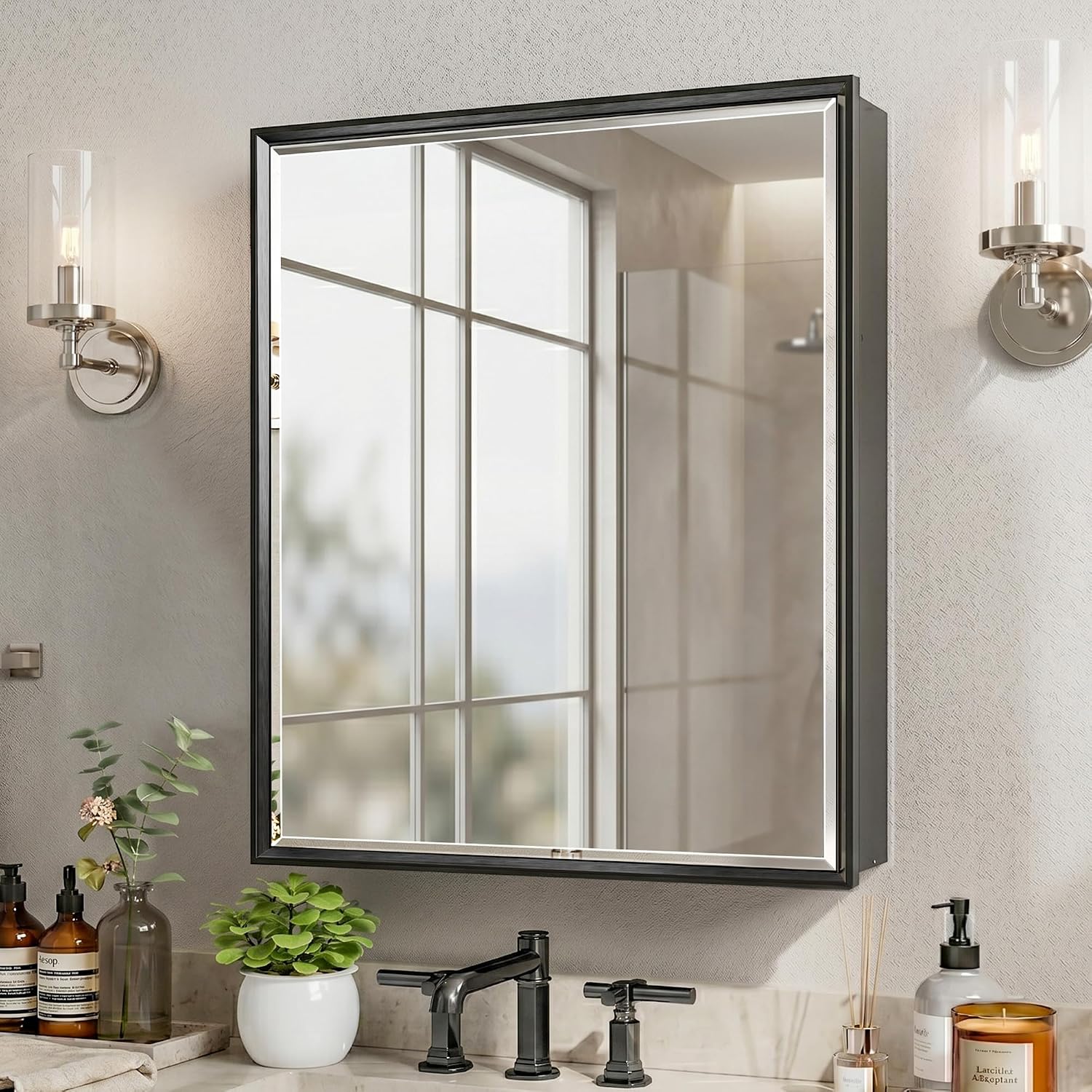 Bathroom Cabinet Mirror - Mobiletto da bagno nero con specchio,