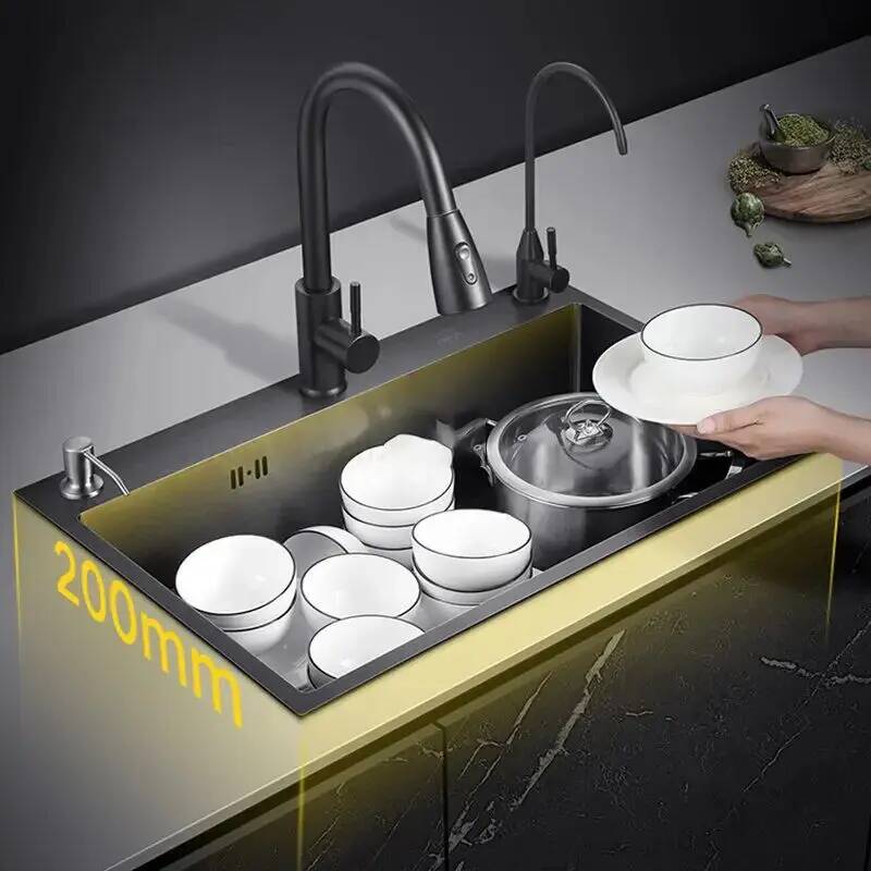 Home One Bathroom Accessories - Lavello da cucina nero in acciaio